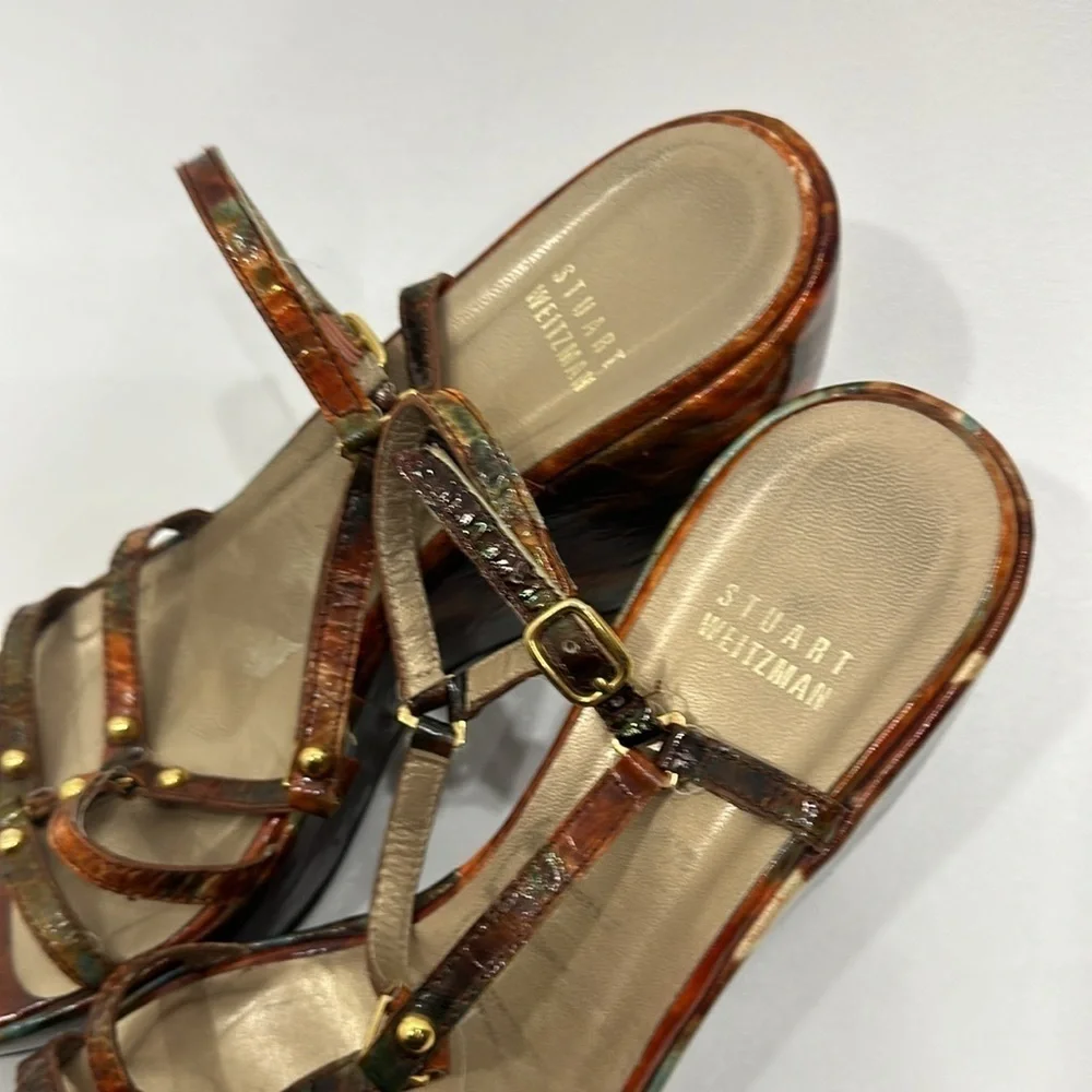 Stuart Weitzman Strappy wedge sandals orange and blue size 38